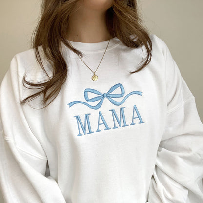 Cute and Trendy Mama Bow Embroidered Gemma Crewneck Sweatshirt