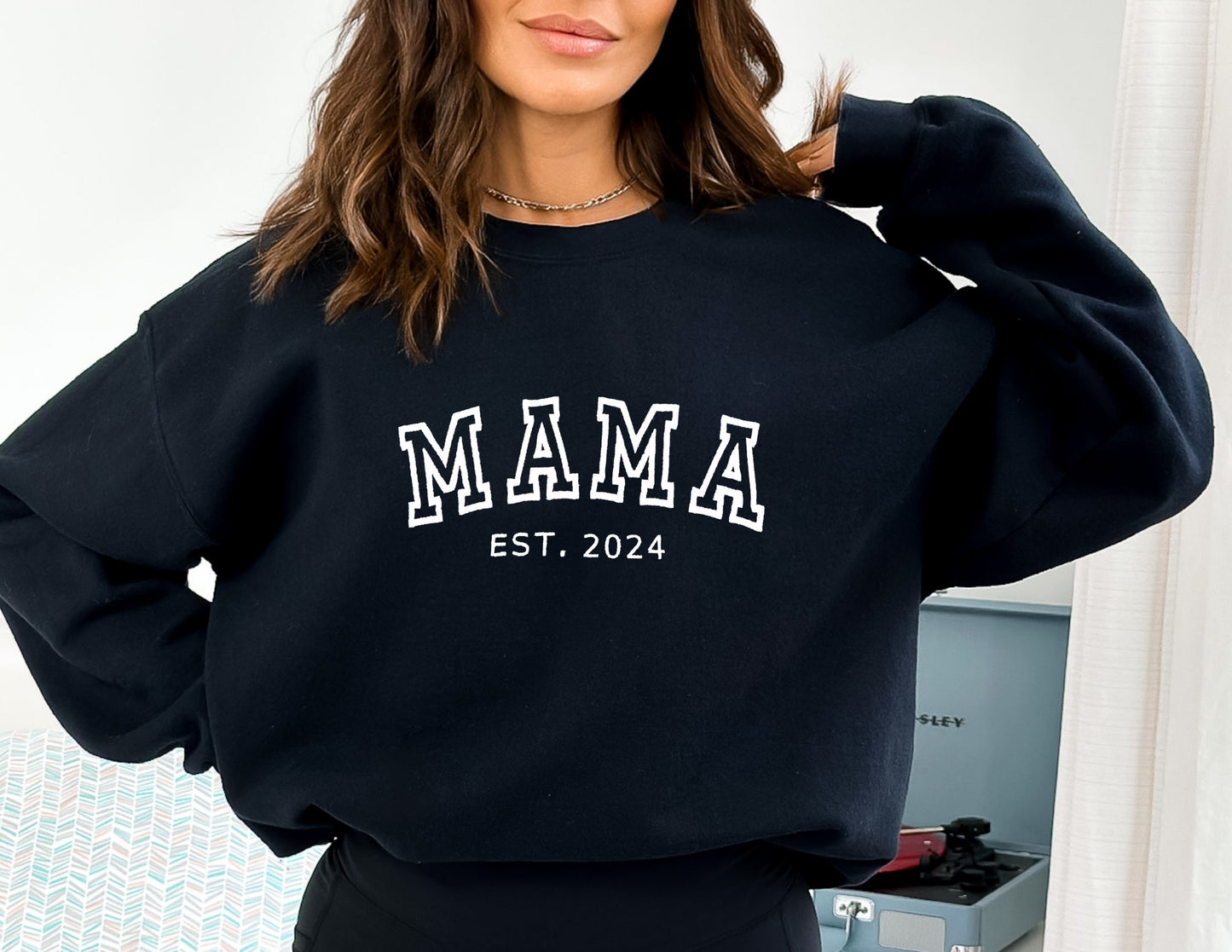 Personalized Mama Embroidered Sweatshirt With Kid Names On Sleeve