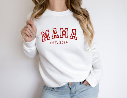 Personalized Mama Embroidered Sweatshirt With Kid Names On Sleeve