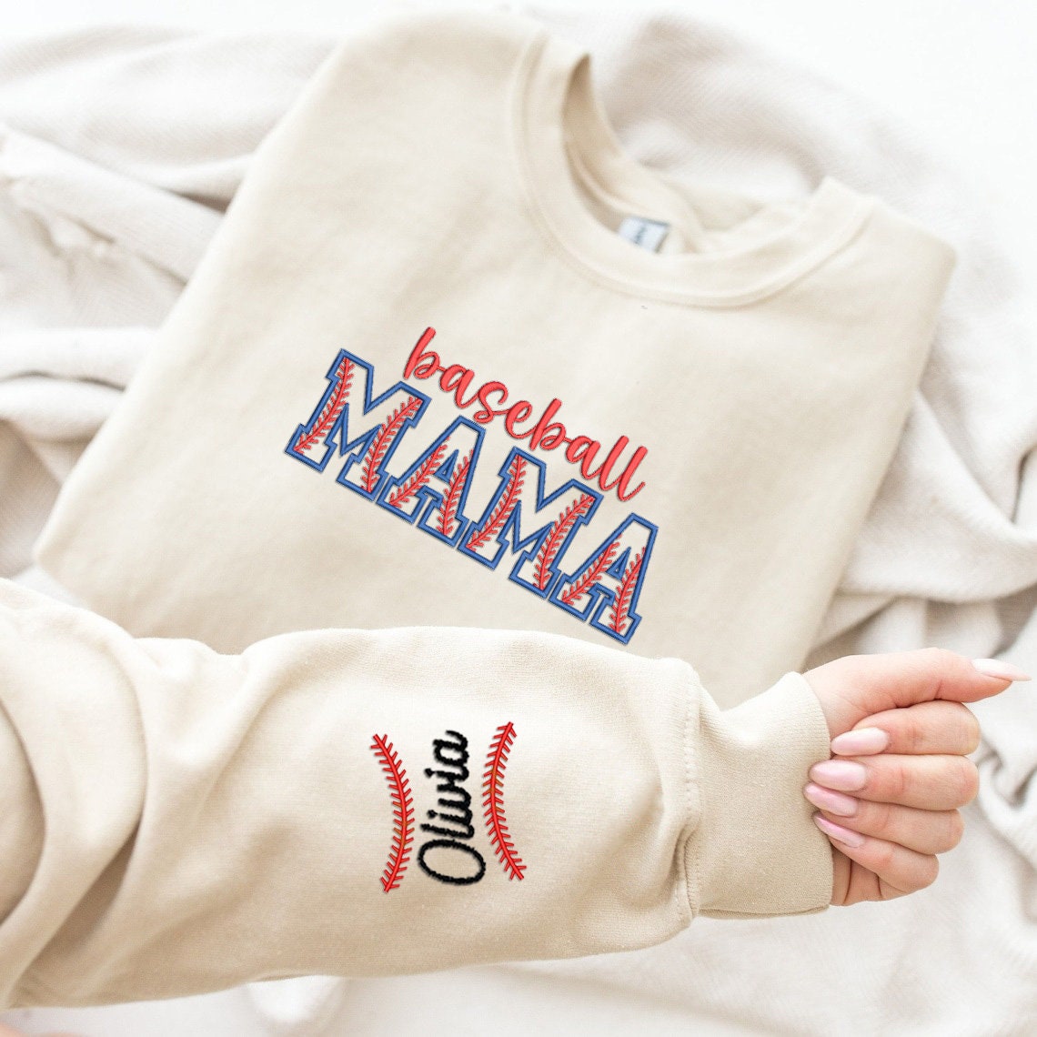 Embroidered Baseball Mama Crewneck Sweatshirt