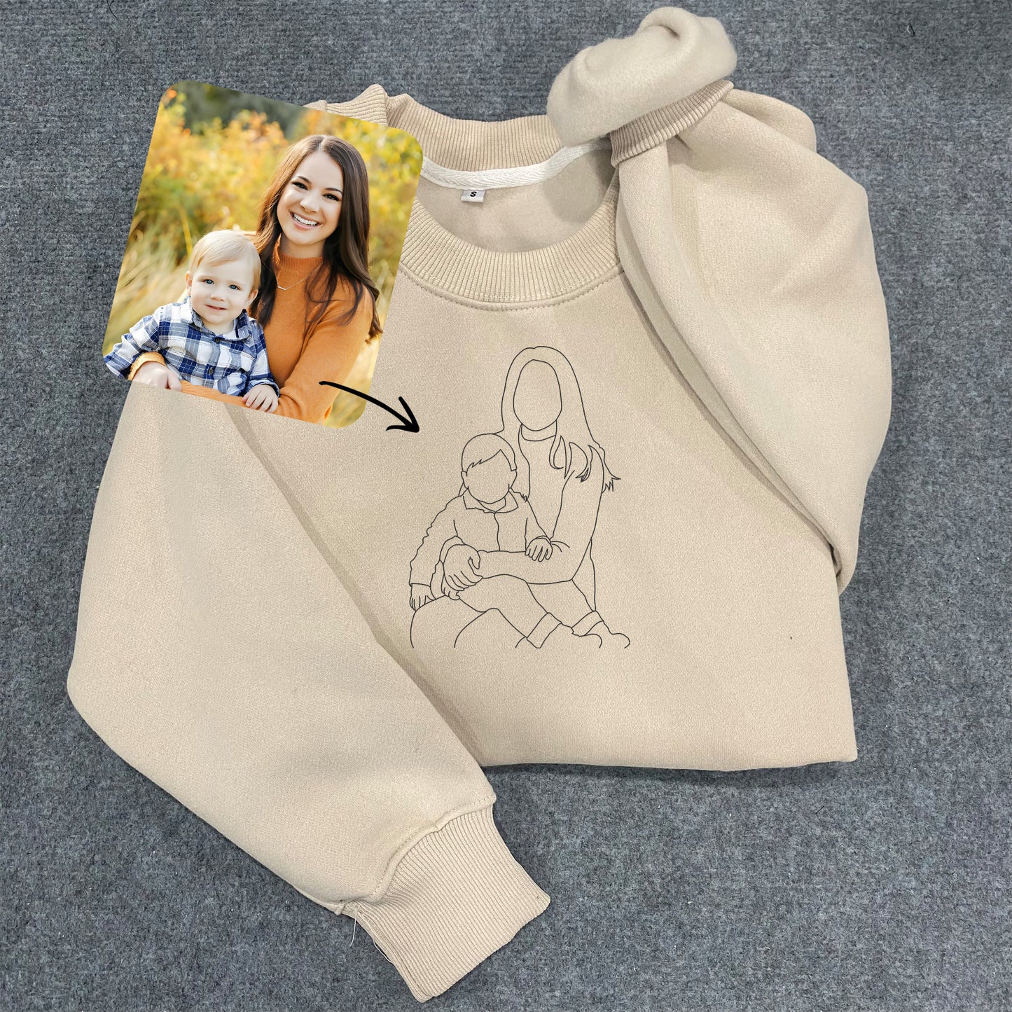 Personalized Outline Photo Embroidered Hoodie Sweatshirt T-Shirt