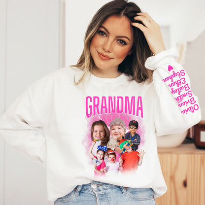 Custom Grandma Bootleg Rap With Grandkids Names on Sleeve Tees