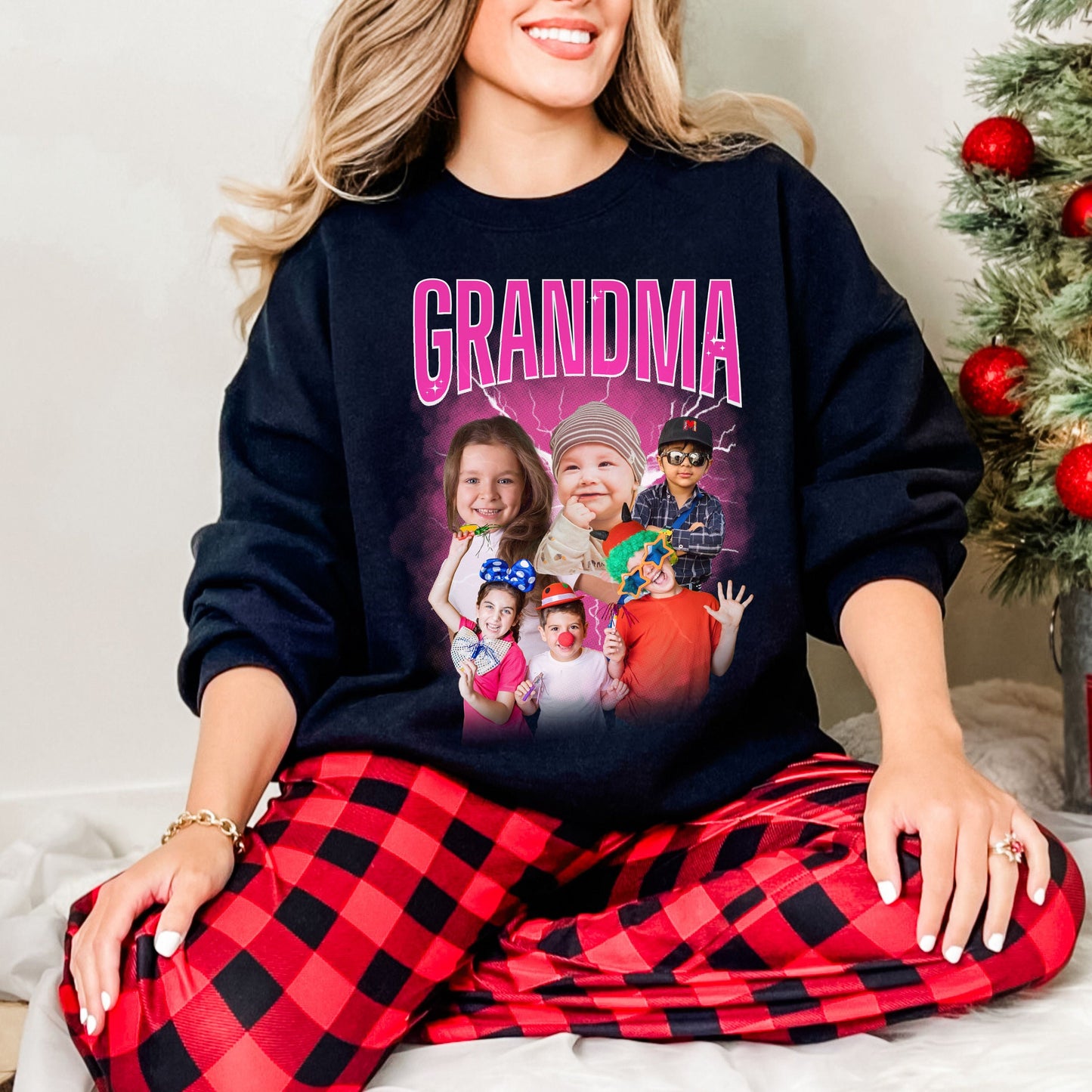 Custom Grandma Bootleg Rap With Grandkids Names on Sleeve Tees