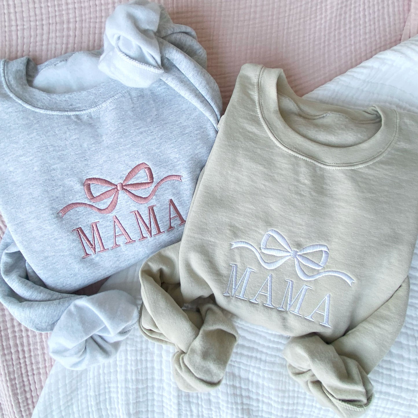 Cute and Trendy Mama Bow Embroidered Gemma Crewneck Sweatshirt