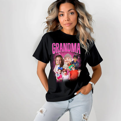 Custom Grandma Bootleg Rap With Grandkids Names on Sleeve Tees