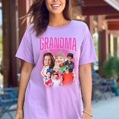 Custom Grandma Bootleg Rap With Grandkids Names on Sleeve Tees