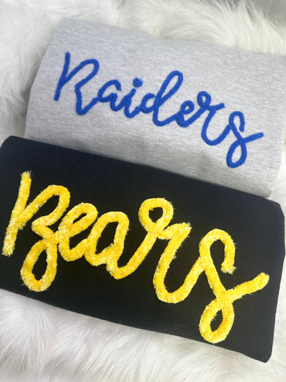 Personalized Yarn Embroidered Sweatshirt, Custom Chenille Team Sweatshirt