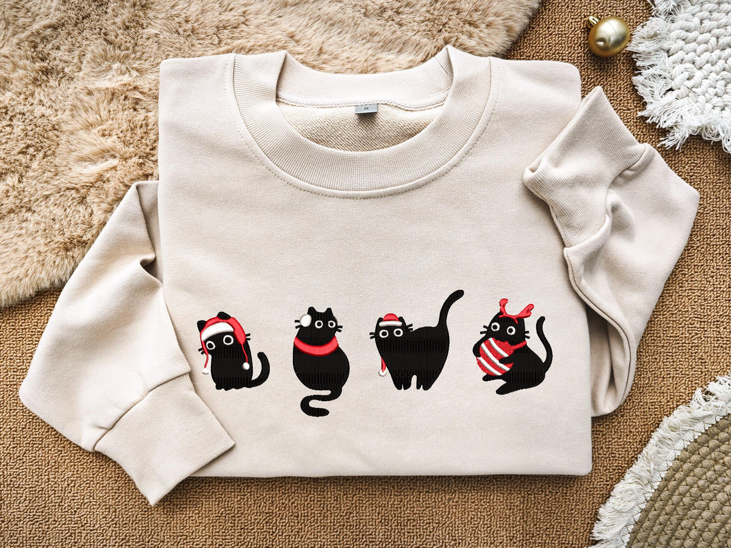 Embroidered Christmas Cats Sweatshirt, Gift for Cat Lovers