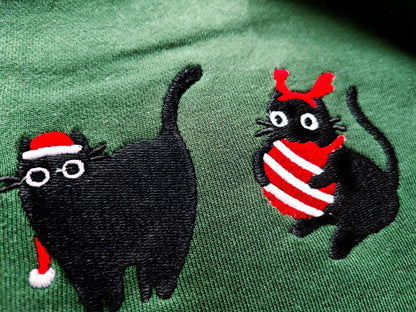 Embroidered Christmas Cats Sweatshirt, Gift for Cat Lovers