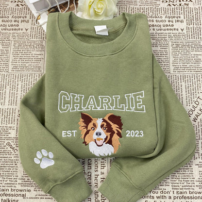 Custom Embroidery Dog Photo Sweatshirt with Outline Names