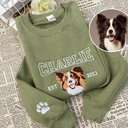 Custom Embroidery Dog Photo Sweatshirt with Outline Names