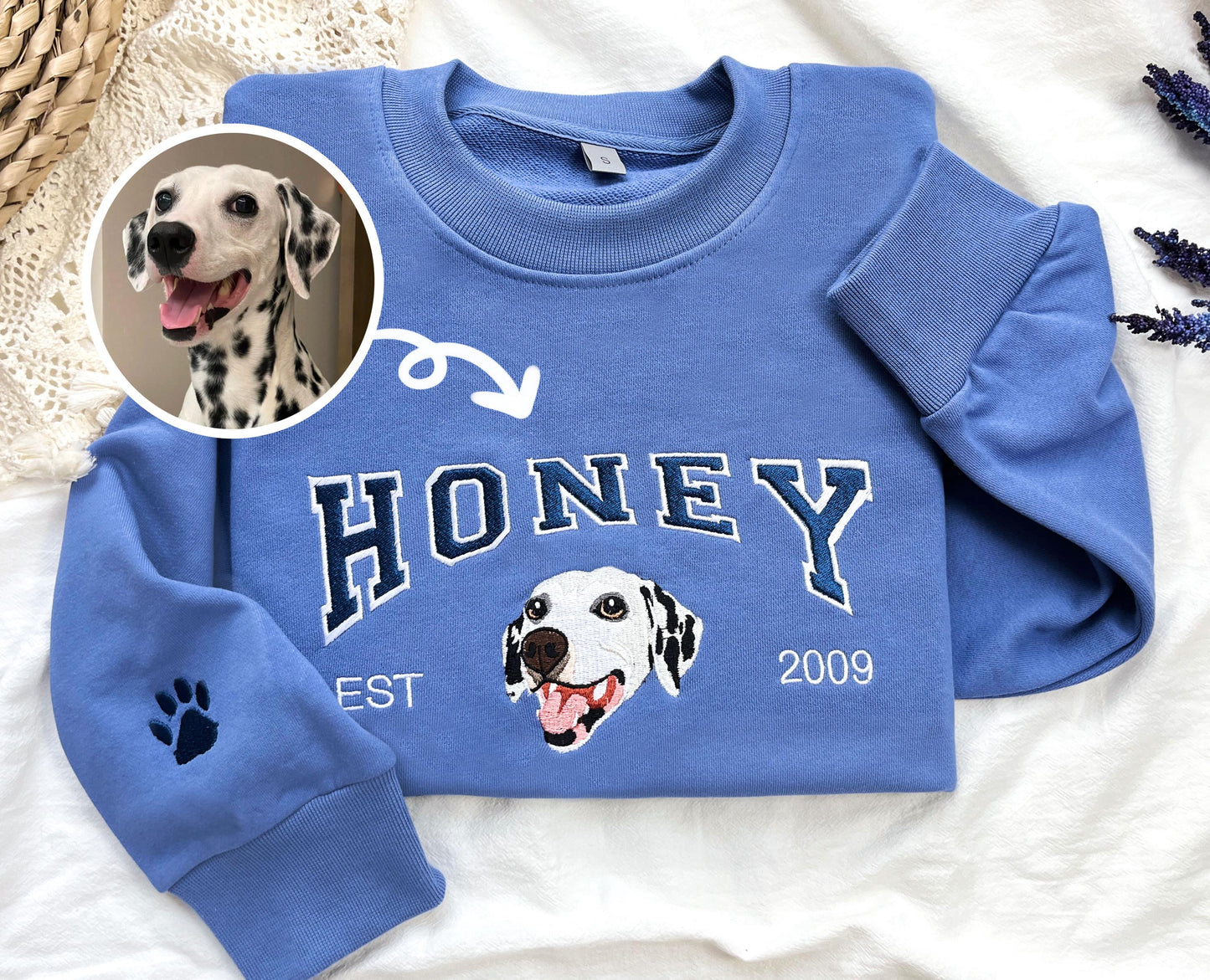 Personalized Pet Portrait Embroidered EST Sweatshirt for Pet Lover