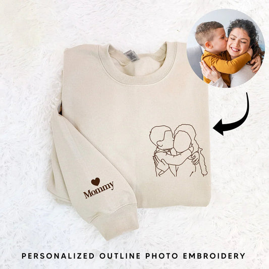 Personalized Outline Photo Embroidered Hoodie Sweatshirt T-Shirt