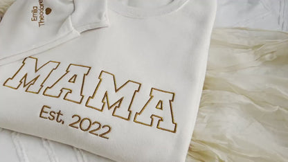 Personalized Mama Embroidered Sweatshirt With Kid Names On Sleeve