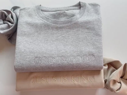 Embroidered GOD IS GOOD Sweatshirt, Christian Crewneck, Faith Hoodie