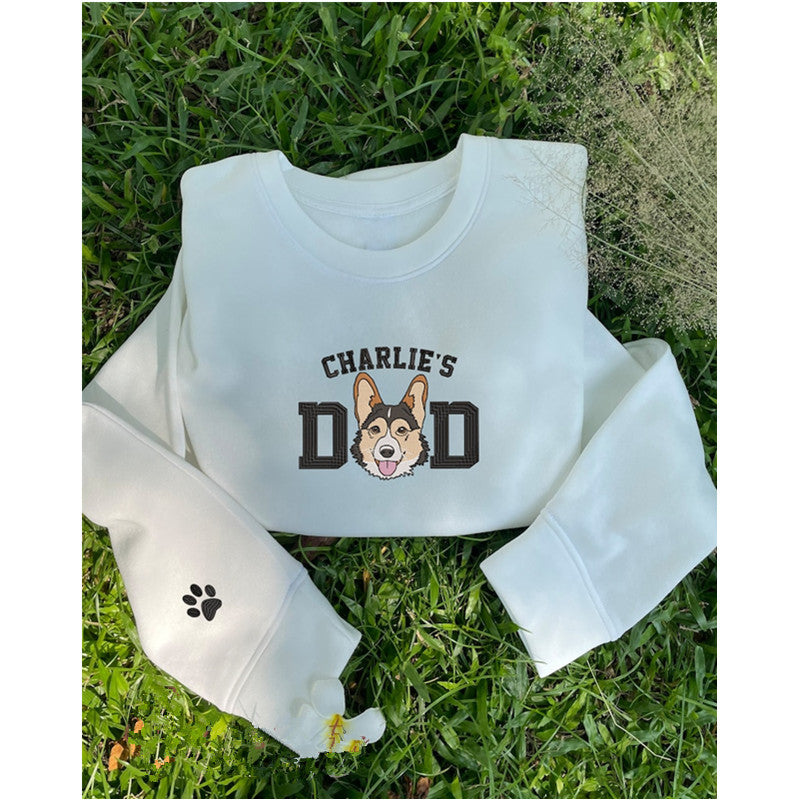 Personalized Embroidered Dog Dad Sweatshirt From Photo- Custom Dog Portrait Embroidered Hoodie