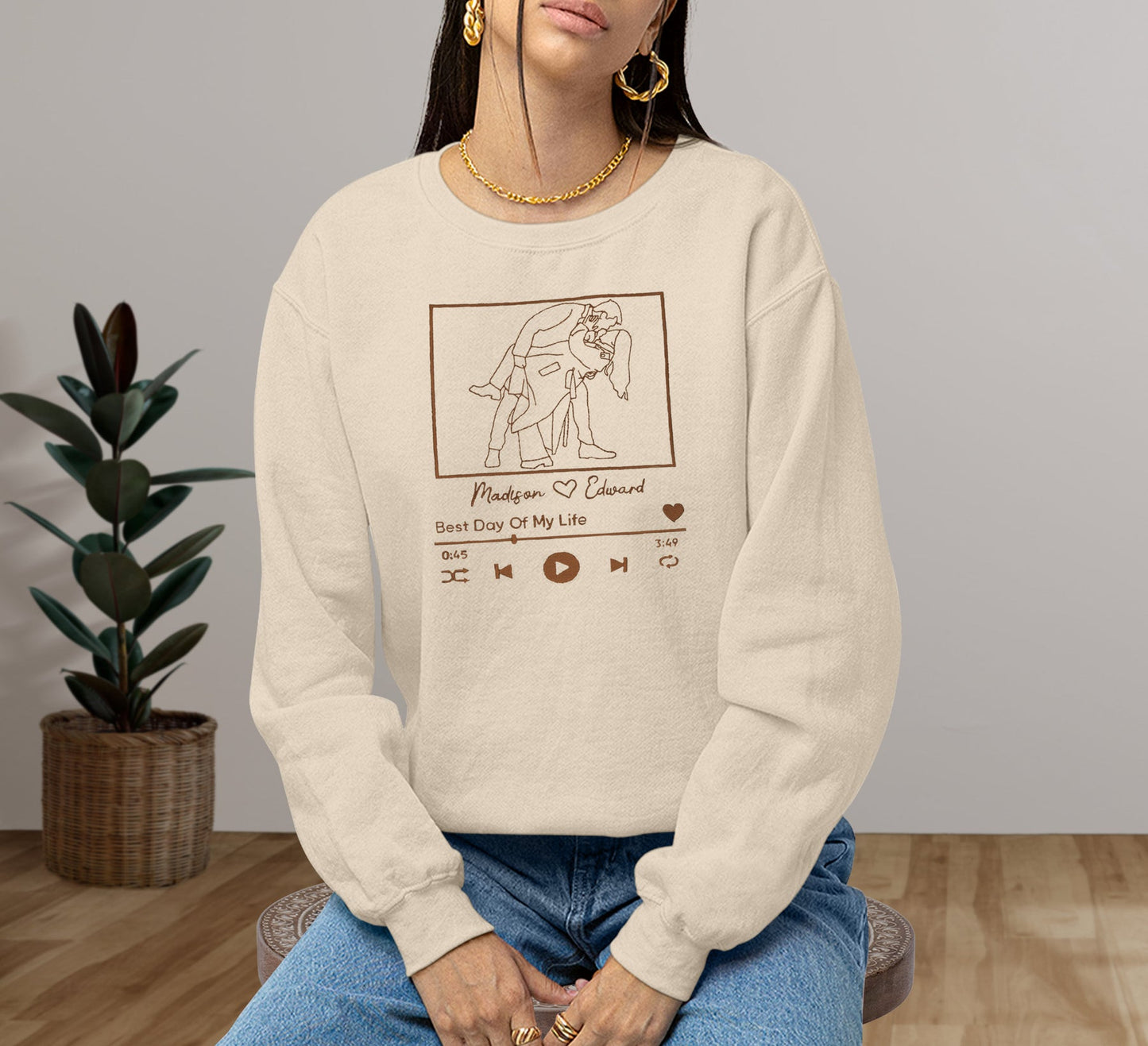 Custom Embroidered Portrait Sweatshirt With Song