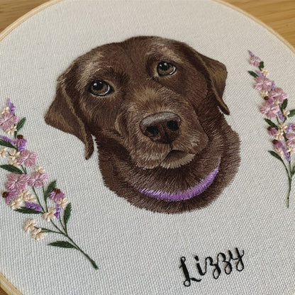 Custom Pet Portrait Embroidery Hoop, Wall Hanging Decor