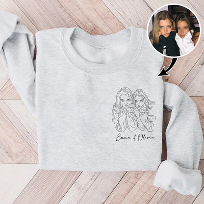 Custom Portrait from Photo Sweatshirt, Best Friend Gift, Custom Best Friend Portrait, Friendship Gift, Best Friend Birthday Gift for Her