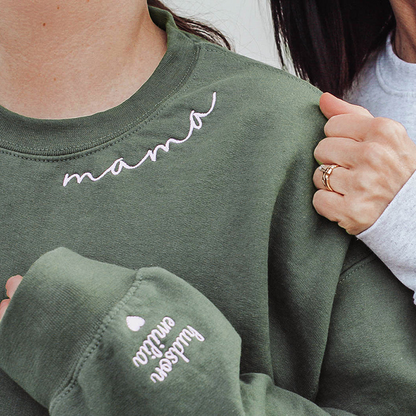 Custom Mama Embroidered Sweatshirt with Kids Names sleeve Personalized Mother's Day Gift