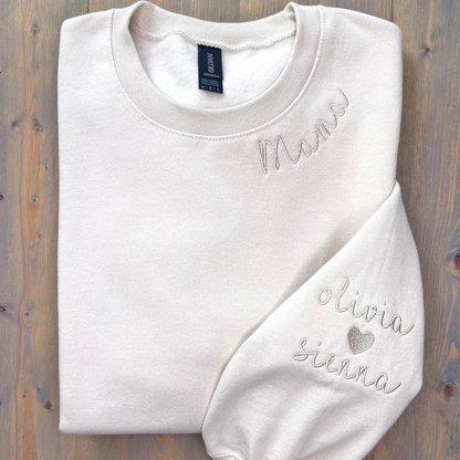 Custom Mama Embroidered Sweatshirt with Kids Names sleeve Personalized Mother's Day Gift