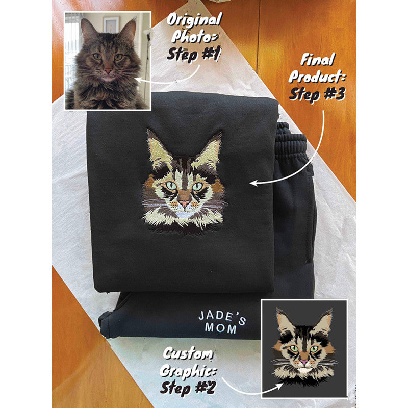 Customize Text & Image Dog Cat Pet Portrait Embroidery Sweatshirt Hoodie