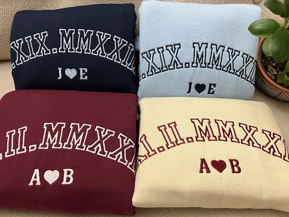 Custom Embroidered Roman Numeral Crewneck, Hoodie, Personalized Couples Gifts, Anniversary Gifts, Embroidered Couples Sweatshirt