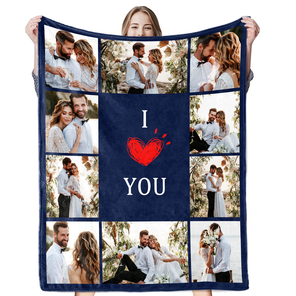 Custom Blanket with 10 Photos Personalised Picture Throw Blanket