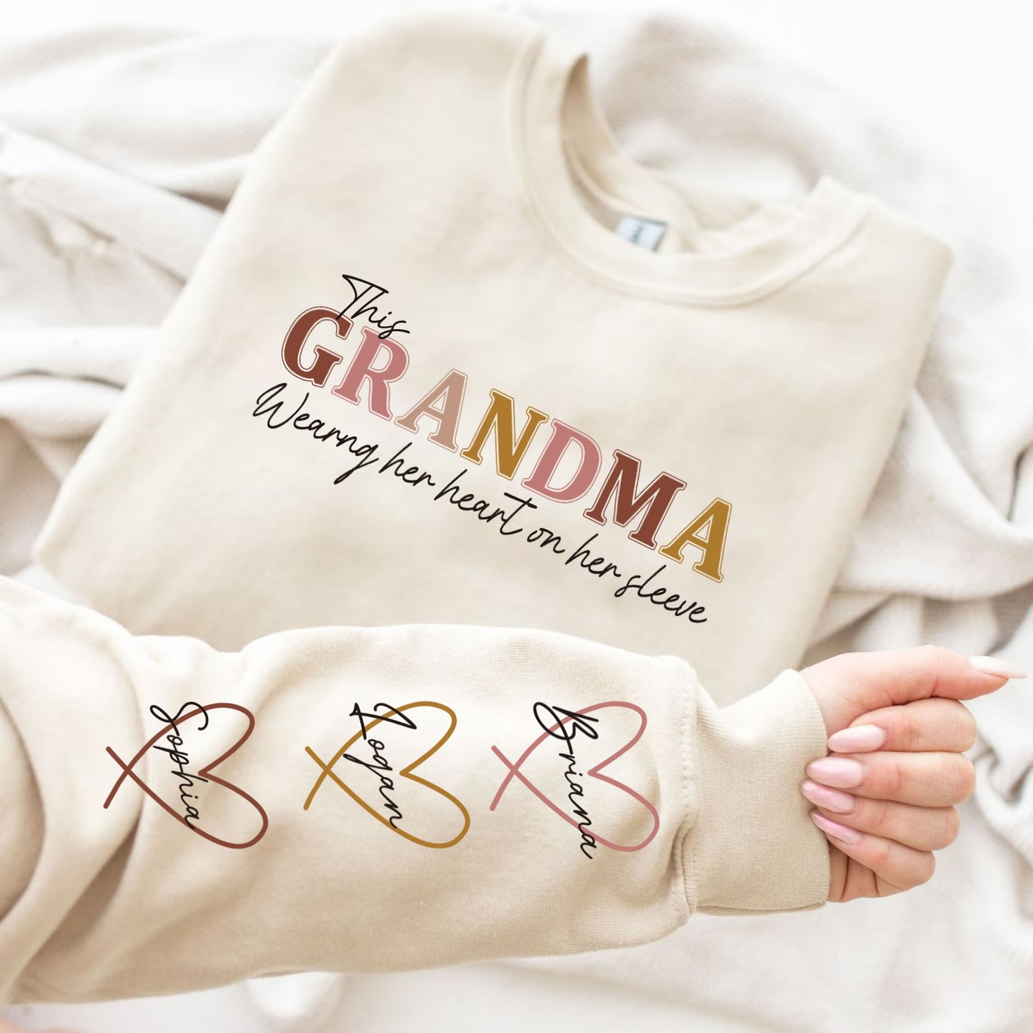 Family Personalized Custom Unisex Sweatshirt With Design On Sleeve - Gift For Grandma, Mom