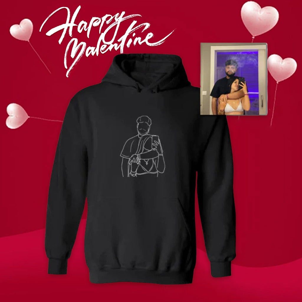 Personalized Photo Line Drawing Embroidered Hoodie