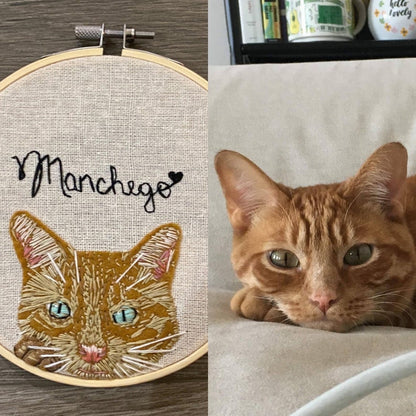 Custom Pet Portrait Embroidery Hoop, Wall Hanging Decor