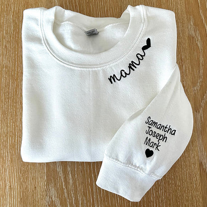 Custom Mama Embroidered Sweatshirt with Kids Names sleeve Personalized Mother's Day Gift