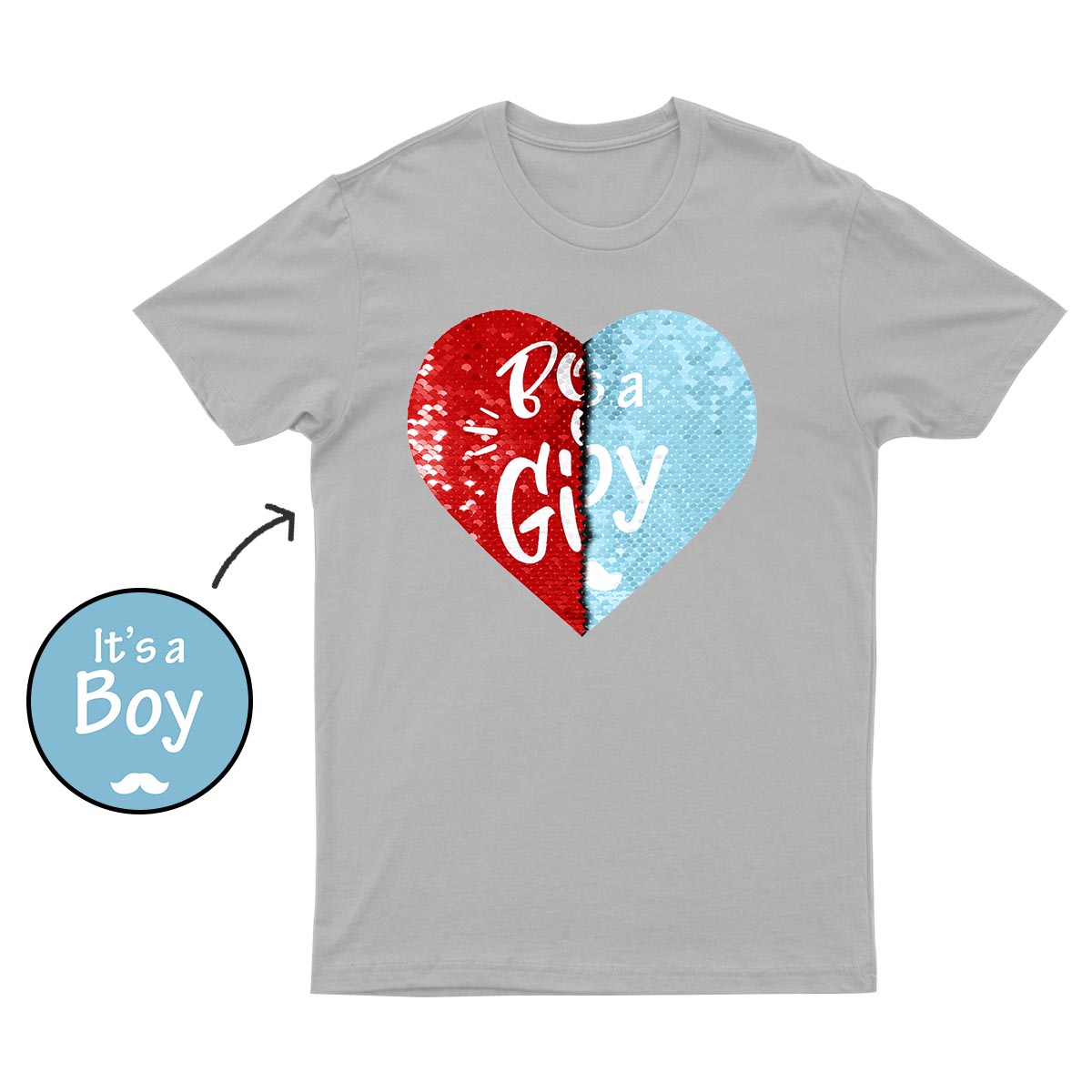 Boy or Girl - Gender Reveal Party Flip Sequin Shirt (Heart)