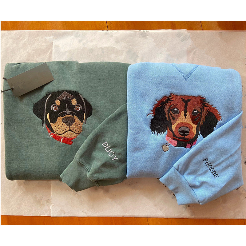 Customize Text & Image Dog Cat Pet Portrait Embroidery Sweatshirt Hoodie