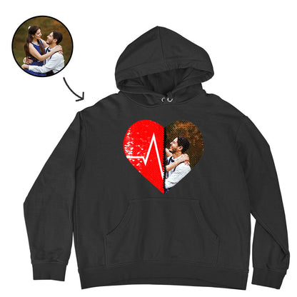 Custom Heart Beat Flip Sequin Hoodie (Double Print)