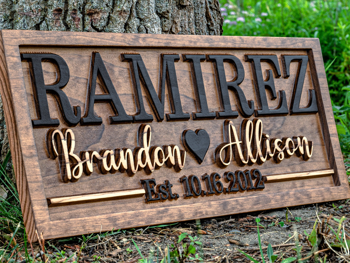 Couples Heart-Personalized 3D wood name sign