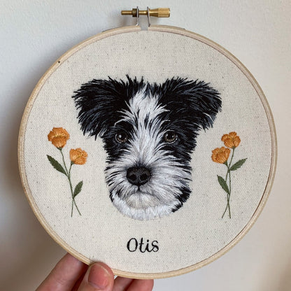 Custom Pet Portrait Embroidery Hoop, Wall Hanging Decor