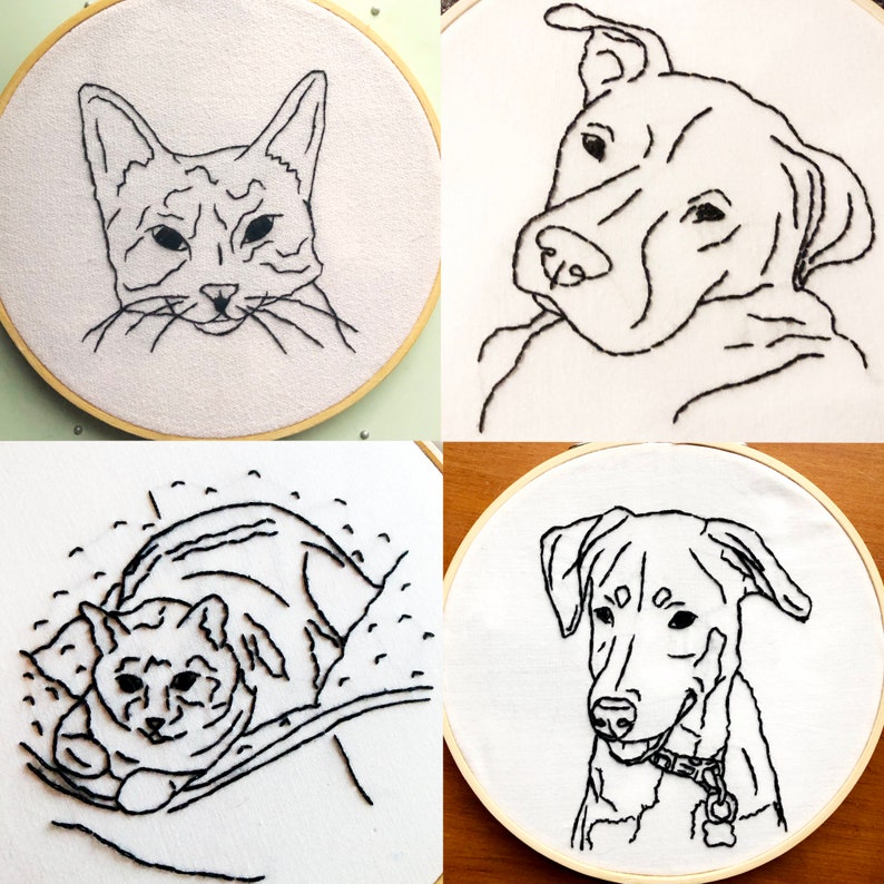 Custom Pet Portrait Embroidery Hoop, Wall Hanging Decor