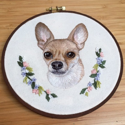 Custom Pet Portrait Embroidery Hoop, Wall Hanging Decor