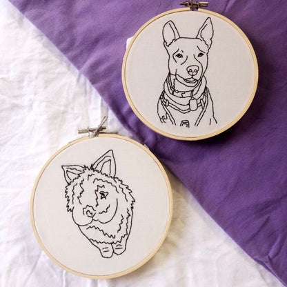 Custom Pet Portrait Embroidery Hoop, Wall Hanging Decor