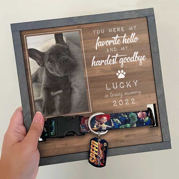 You Were My Favorite Hello And My Hardest Goodbye - Memorial Personalized Custom Pet Loss Sign, Collar Frame