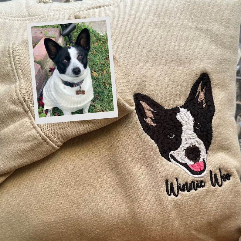 Custom Embroidered Pet Sweatshirt, Personalized with Your Pet’s Photo Embroidery Hoodie