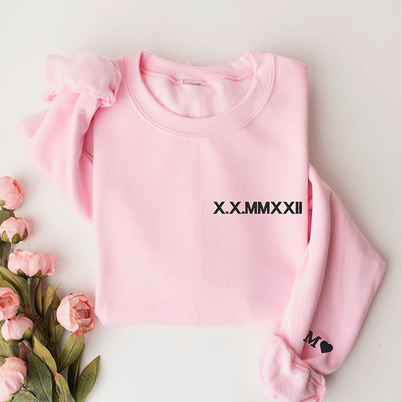 Personalized Embroidered Roman Numerals Couples Matching Sweatshirt, Hoodie