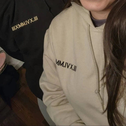 Custom Embroidered Roman Numeral Date Couple's Sweatshirt Roman Numeral Hoodie