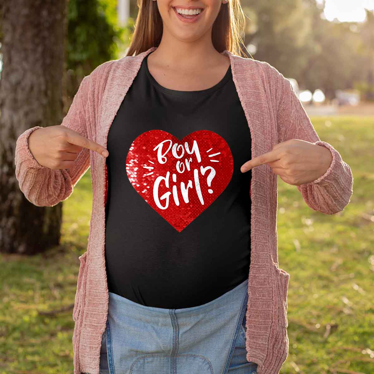 Boy or Girl - Gender Reveal Party Flip Sequin Shirt (Heart)