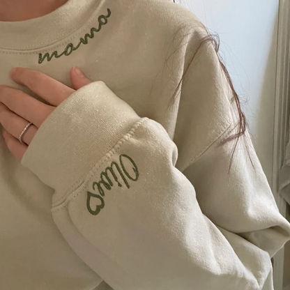 Custom Mama Embroidered Sweatshirt with Kids Names sleeve Personalized Mother's Day Gift