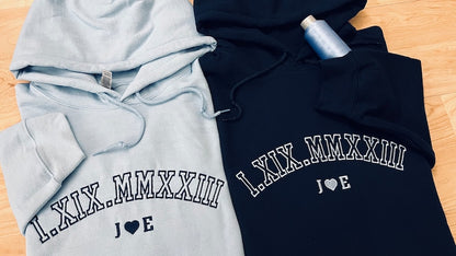 Custom Embroidered Roman Numeral Crewneck, Hoodie, Personalized Couples Gifts, Anniversary Gifts, Embroidered Couples Sweatshirt