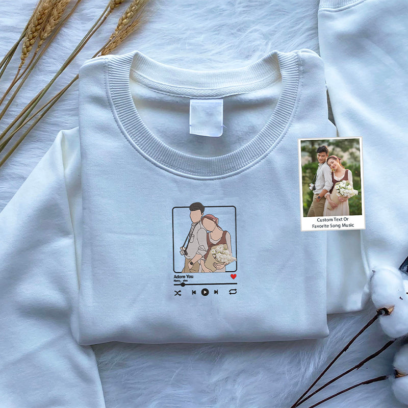 Custom Embroidered Sweatshirt Portrait Music Player Couple Family Gift