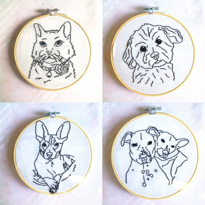 Custom Pet Portrait Embroidery Hoop, Wall Hanging Decor