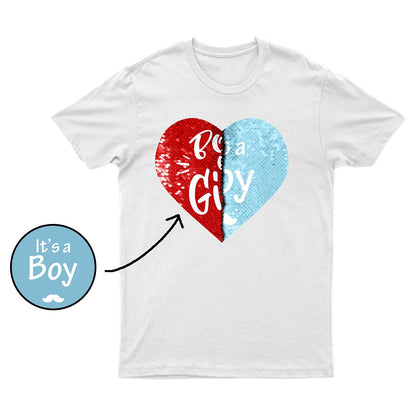 Boy or Girl - Gender Reveal Party Flip Sequin Shirt (Heart)